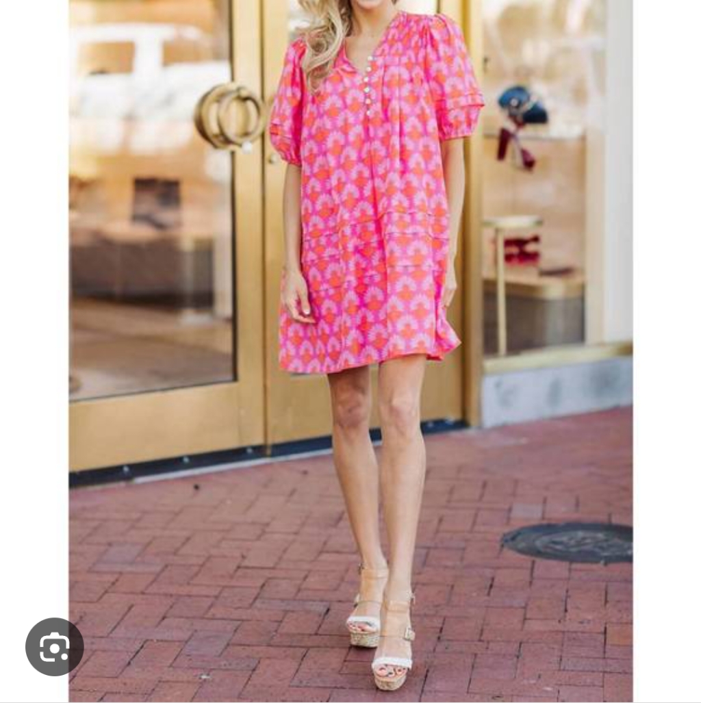 Like New J.Marie The Cassidy V-Neck Button Dress In Bright Pink Xs